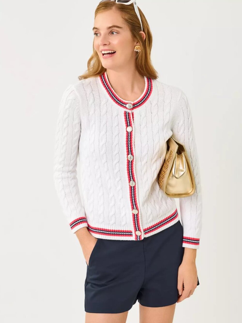 NWT Lilly Pulitzer Brockton Crew Neck Cardigan, Resort White X Paradise Punch